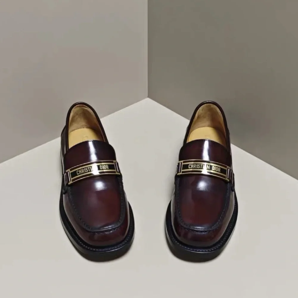 Authentic Dior Burgundy Loafers with Gold Accent - Picture 2 of 6